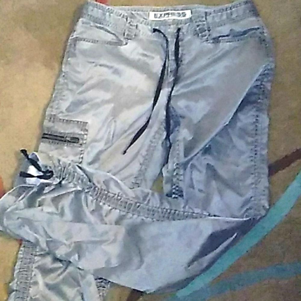 Express silver gray drawstring pants.